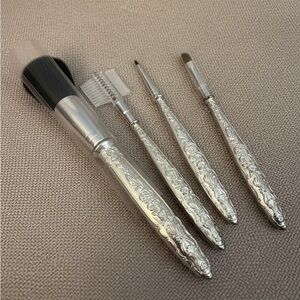 Vintage Style Ornate pure Silver Makeup Brush Set 4 piece